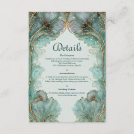 Gilded Lilypad Art Nouveau Teal en Goud Bruiloft Informatiekaartje