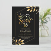 Gilded Majesty Black & Gold Sweet 16 Invitation Kaart (Staand voorkant)