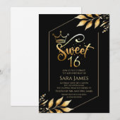 Gilded Majesty Black & Gold Sweet 16 Invitation Kaart (Voorkant / Achterkant)