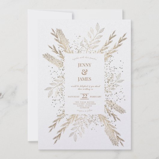 Gilded Meadow witte achtergrond verse uitnodiging. Feestdagenkaart (Voorkant)