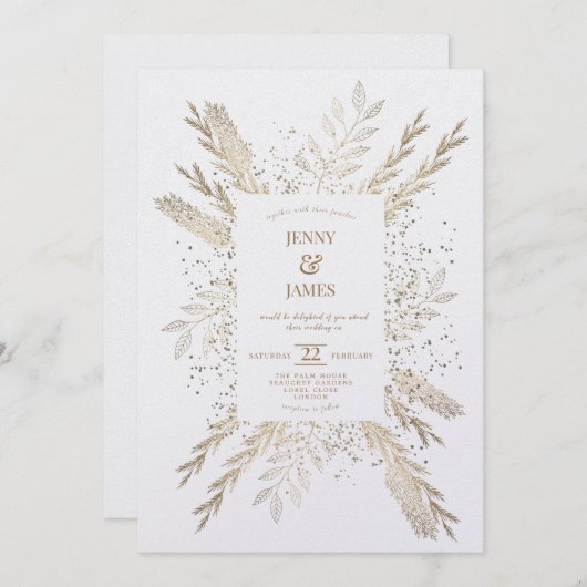 Gilded Meadow witte achtergrond verse uitnodiging. Feestdagenkaart (Voorkant / Achterkant)