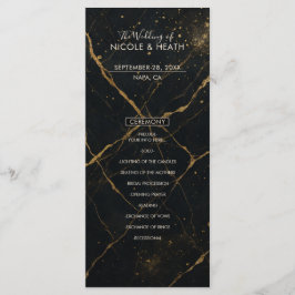 Gilded Midnight Marble Black & Gold Wedding Menu