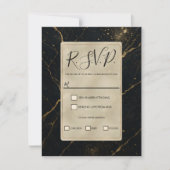 Gilded Midnight Marble Black & Gold Wedding RSVP Kaart (Voorkant)