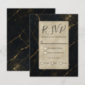Gilded Midnight Marble Black & Gold Wedding RSVP Kaart (Voorkant / Achterkant)