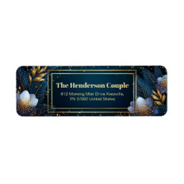 Gilded Midnight Navy Starry Botanical Address Etiket