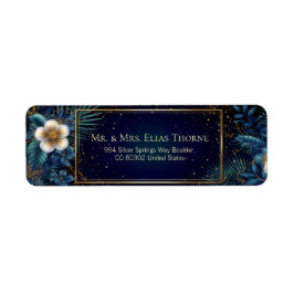 Gilded Midnight Navy Starry Botanical Address Etiket
