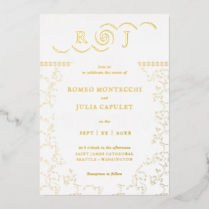 Gilded Monogram  Front and Back Wedding Folie Uitnodiging