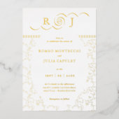 Gilded Monogram  Front and Back Wedding Folie Uitnodiging (Voorkant)