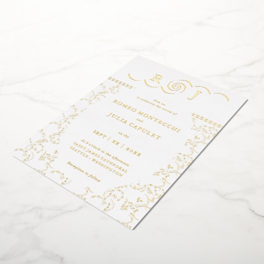 Gilded Monogram  Front and Back Wedding Folie Uitnodiging (Gedraaid)