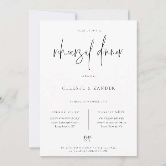 Gilded Moon Modern Script Rehearsal Dinner Aankondiging (Voorkant)