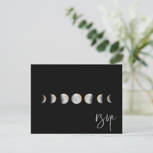 Gilded Moon Phases Wedding RSVP Song Request Reque Uitnodiging Briefkaart (Staand voorkant)