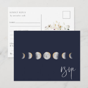 Gilded Moon Phases Wedding RSVP Song Request Reque Uitnodiging Briefkaart