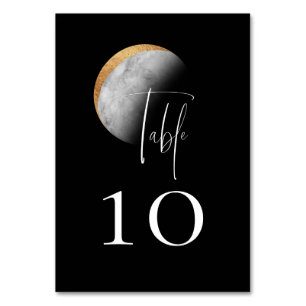 Gilded Moon Wedding Black Table Number Kaart