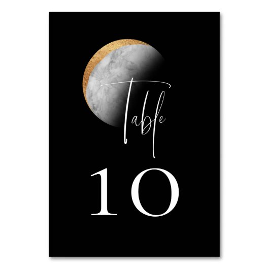 Gilded Moon Wedding Black Table Number Kaart (Voorkant)