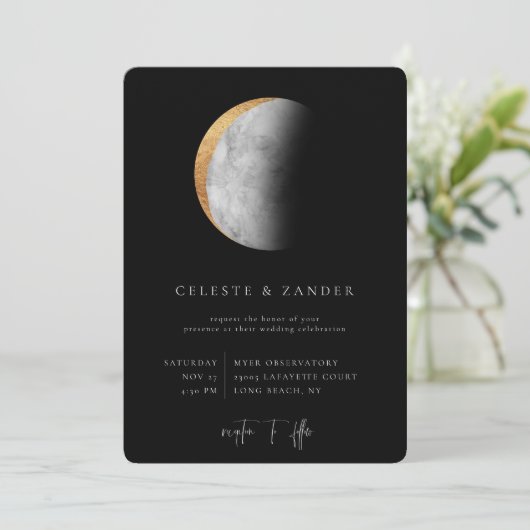Gilded Moon Wedding Invitation Aankondiging (Staand voorkant)