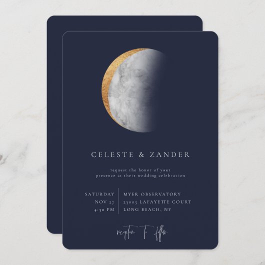 Gilded Moon Wedding Invitation Aankondiging (Voorkant / Achterkant)