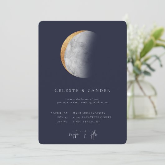 Gilded Moon Wedding Invitation Aankondiging (Staand voorkant)