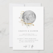 Gilded Moon Wildflower Wedding Invitation Aankondiging (Voorkant)