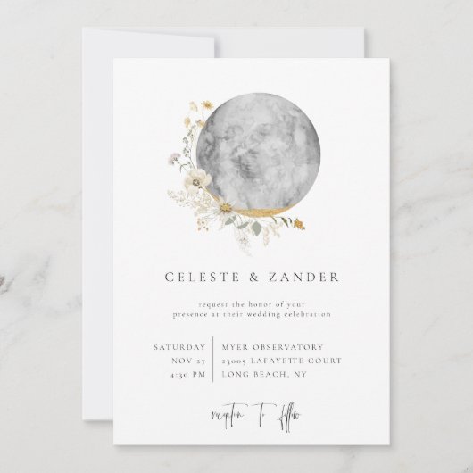 Gilded Moon Wildflower Wedding Invitation Aankondiging (Voorkant)