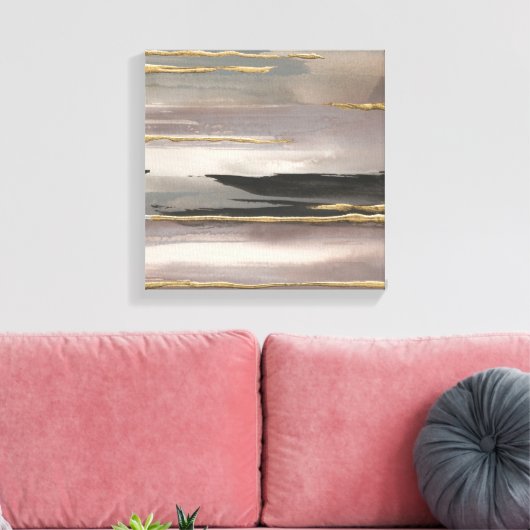 Gilded Morning Fog II Gold Abstract Print (Insitu (Woonkamer))