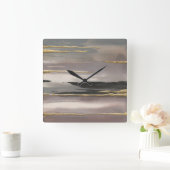 Gilded Morning Fog II Gold Abstract Print Vierkante Klok (Huis)