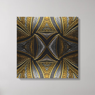 Gilded Mosaic Luxe – Black & Gold Tiled Metal Wall Canvas Afdruk