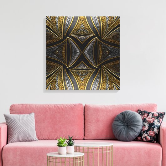 Gilded Mosaic Luxe – Black & Gold Tiled Metal Wall Canvas Afdruk (Insitu (Woonkamer))