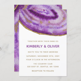Gilded Paars Agate Wedding Invitations Kaart