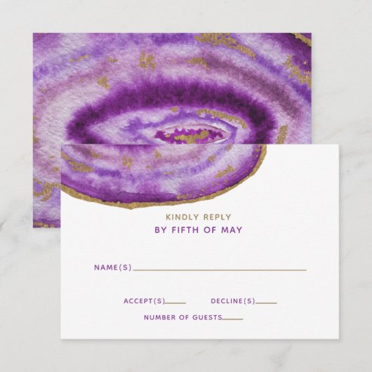 Gilded Paars Agate Wedding Invitding rsvp (Voorkant / Achterkant)