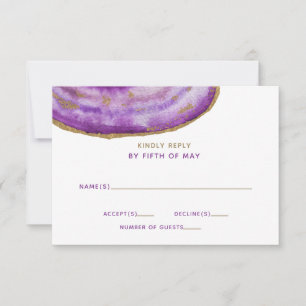 Gilded Paars Agate Wedding Invitding rsvp Kaartje