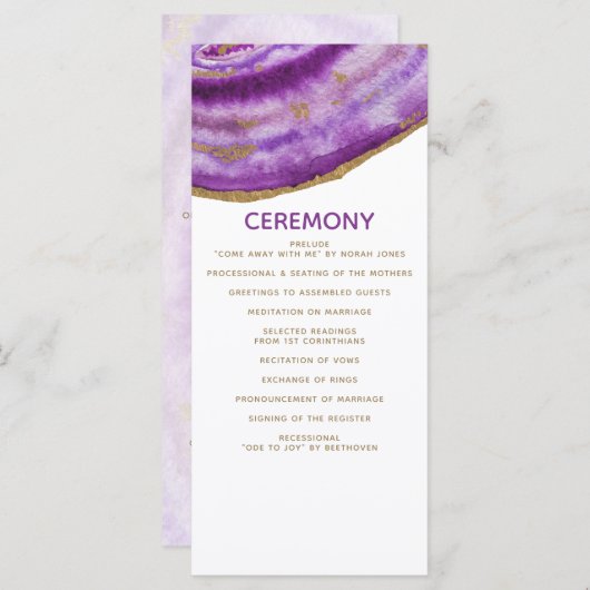 Gilded Paarse Agate Wedding-programma's Programmakaart (Voorkant / Achterkant)