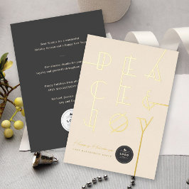 Gilded Peace & Joy Geo Lines Typography Business Folie Feestdagenkaart