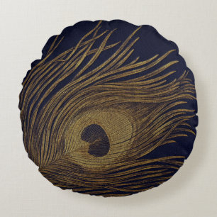 Gilded Peacock Feather Cushions Rond Kussen