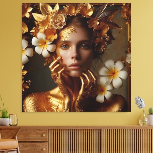 Gilded Pre-Raphaelite Woman 3 Canvas Afdruk (Insitu (Woonkamer))