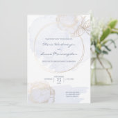 Gilded Roos Dusty Blue Waterverf Wedding Kaart (Staand voorkant)