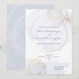 Gilded Roos Dusty Blue Waterverf Wedding Kaart