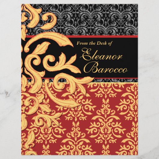 Gilded Royal Red, Black & Gold Damask Letterhead (Voorkant)