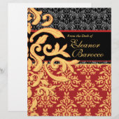 Gilded Royal Red, Black & Gold Damask Letterhead (Voorkant / Achterkant)