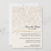 Gilded Scroll Damask Ivory Gold Save the Date (Voorkant)