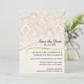 Gilded Scroll Damask Ivory Gold Save the Date (Staand voorkant)