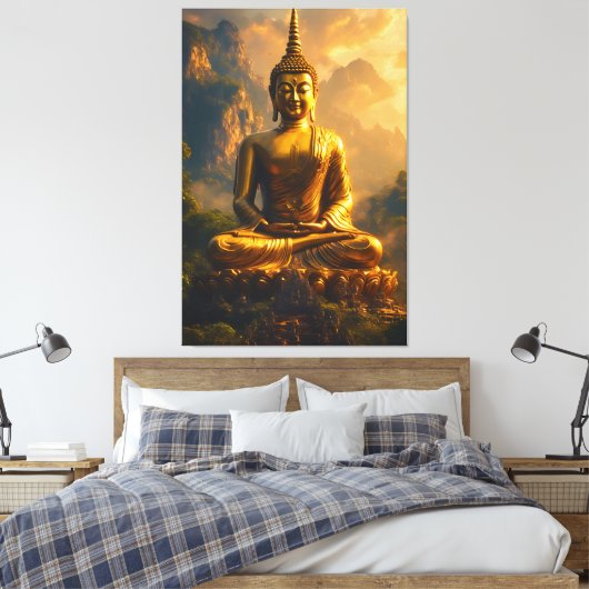 Gilded Seated Buddha Under a Sunset Sky Canvas Afdruk (Insitu (Slaapkamer))
