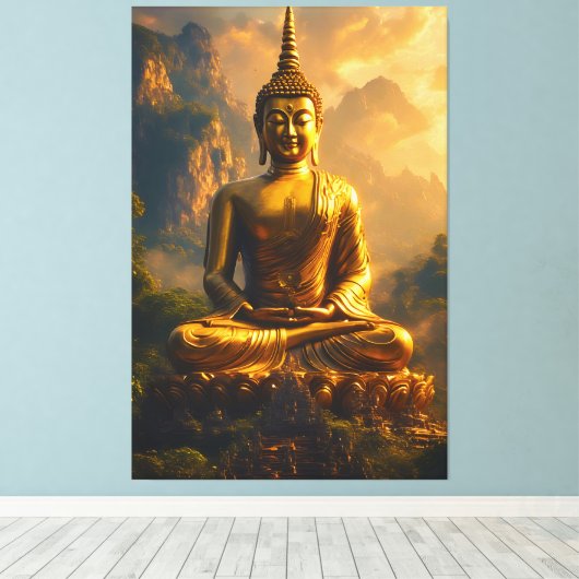 Gilded Seated Buddha Under a Sunset Sky Canvas Afdruk (Insitu (Houten vloer))