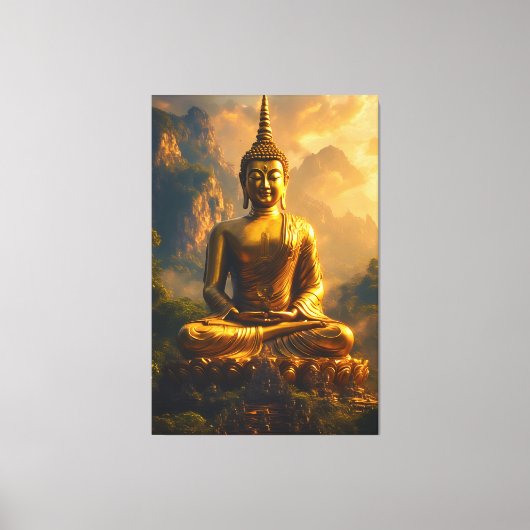 Gilded Seated Buddha Under a Sunset Sky Canvas Afdruk (Voorkant)