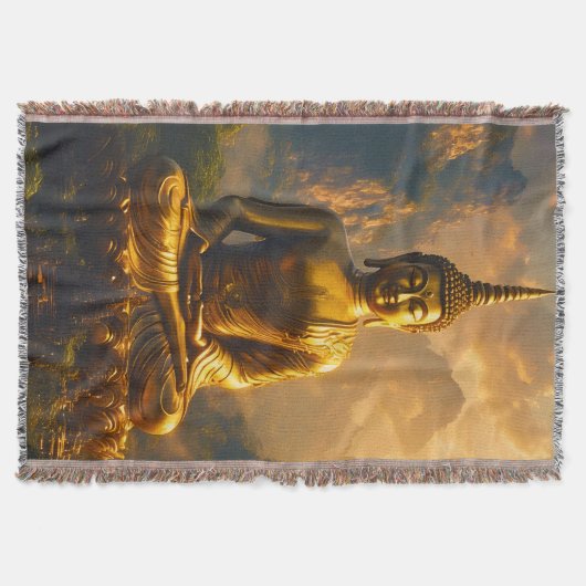 Gilded Seated Buddha Under a Sunset Sky Deken (Voorkant)