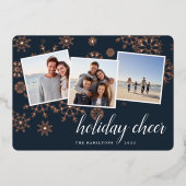 Gilded Snow | Snowflake Photo Collage Roos Gold Folie Feestdagenkaart (Voorkant)