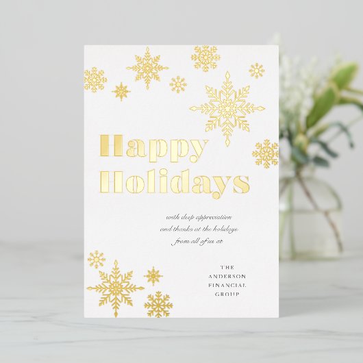 Gilded Snowflakes Business Holiday Kaart Gold FOIL (Staand Voorkant)