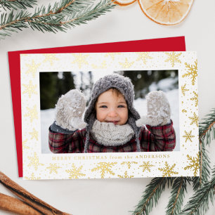 Gilded Snowflakes Foto Red en Gold Folie Feestdagenkaart