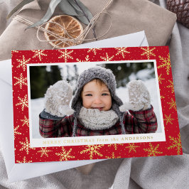Gilded Snowflakes Foto Red en Gold Folie Feestdagenkaart
