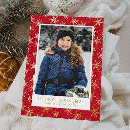 Gilded Snowflakes Foto Red en Gold Folie Feestdagenkaart
