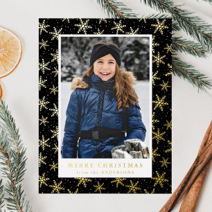 Gilded Snowflakes Photo Black and Gold Folie Feestdagen Briefkaart
